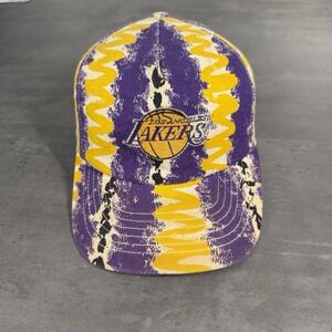 Vintage Starter Los Angeles Lakers Snapback Hat Zubaz Stripe Purple Yellow RARE